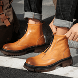 kkboxly kkboxly Men Cowhide Leather Non Slip Soft Sole Front Zipper Tooling Short Boots
