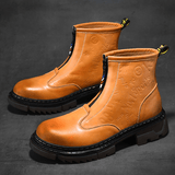 kkboxly kkboxly Men Cowhide Leather Non Slip Soft Sole Front Zipper Tooling Short Boots