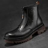 kkboxly kkboxly Men Cowhide Leather Non Slip Soft Sole Front Zipper Tooling Short Boots