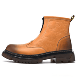 kkboxly kkboxly Men Cowhide Leather Non Slip Soft Sole Front Zipper Tooling Short Boots