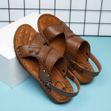 kkboxly Men Cowhide Leather Opened Toe Non Slip Beach Casual Outdoor Sandals