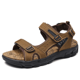 kkboxly Men Outdoor Hand Stitching Cowhide Leather Comfy Non Slip Beach Sandals