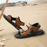 kkboxly Men Outdoor Sport Cushioned Comfy Hook Loop Leather Beach Sandals