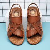 kkboxly Men Cowhide Leather Opened Toe Non Slip Beach Casual Outdoor Sandals