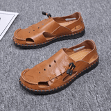 kkboxly Men Hand Stitching Cow Leather Non Slip Soft Sole Casual Sandals