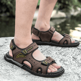 kkboxly kkboxly Men Cowhide Leather Breathable Non Slip Opened Beach Casual Outdoor Sandals