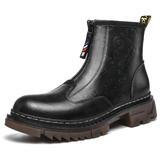 kkboxly kkboxly Men Cowhide Leather Non Slip Soft Sole Front Zipper Tooling Short Boots